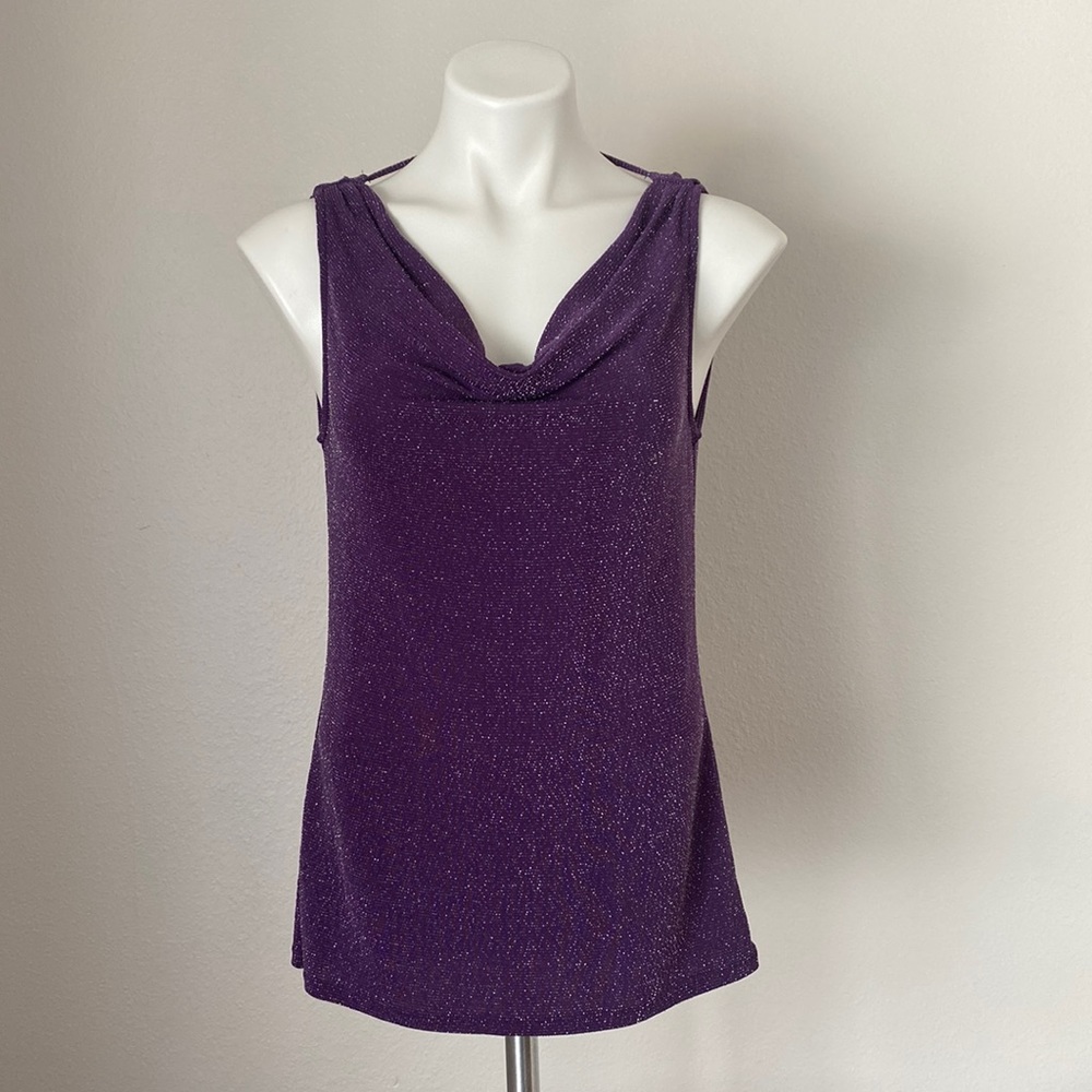 Jennifer Lopez Purple Cowl Neck Fitted Top Size S